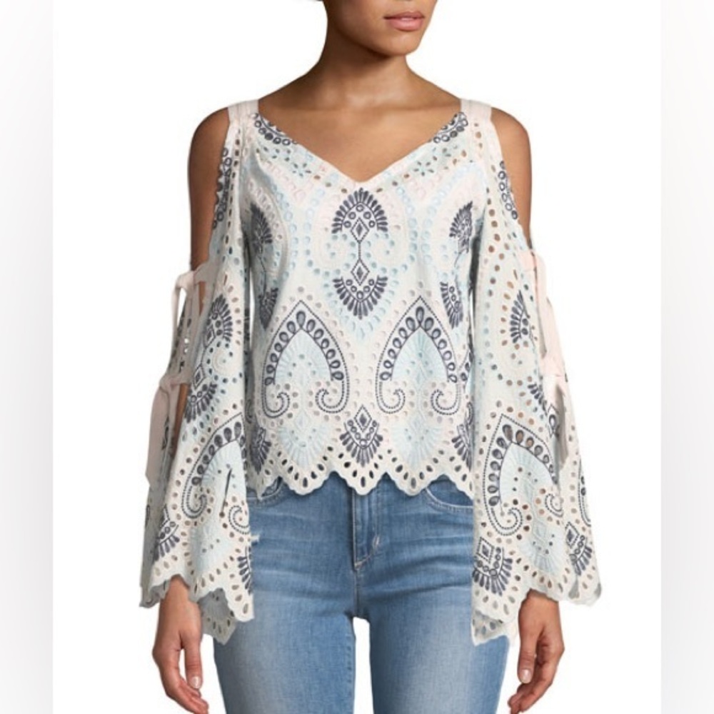 New Nanette Lepore Dinner at Eight Cold-Shoulder Eyelet Top Size Medium